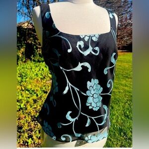 ALEX EVENINGS 🌸 Floral Black and Blue Women's Top